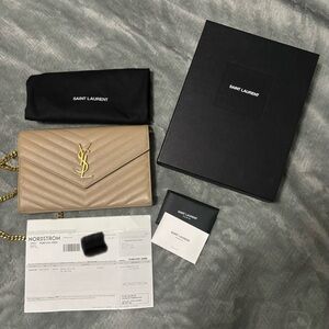 Saint Laurent Tan Quilted Leather Chain Wallet